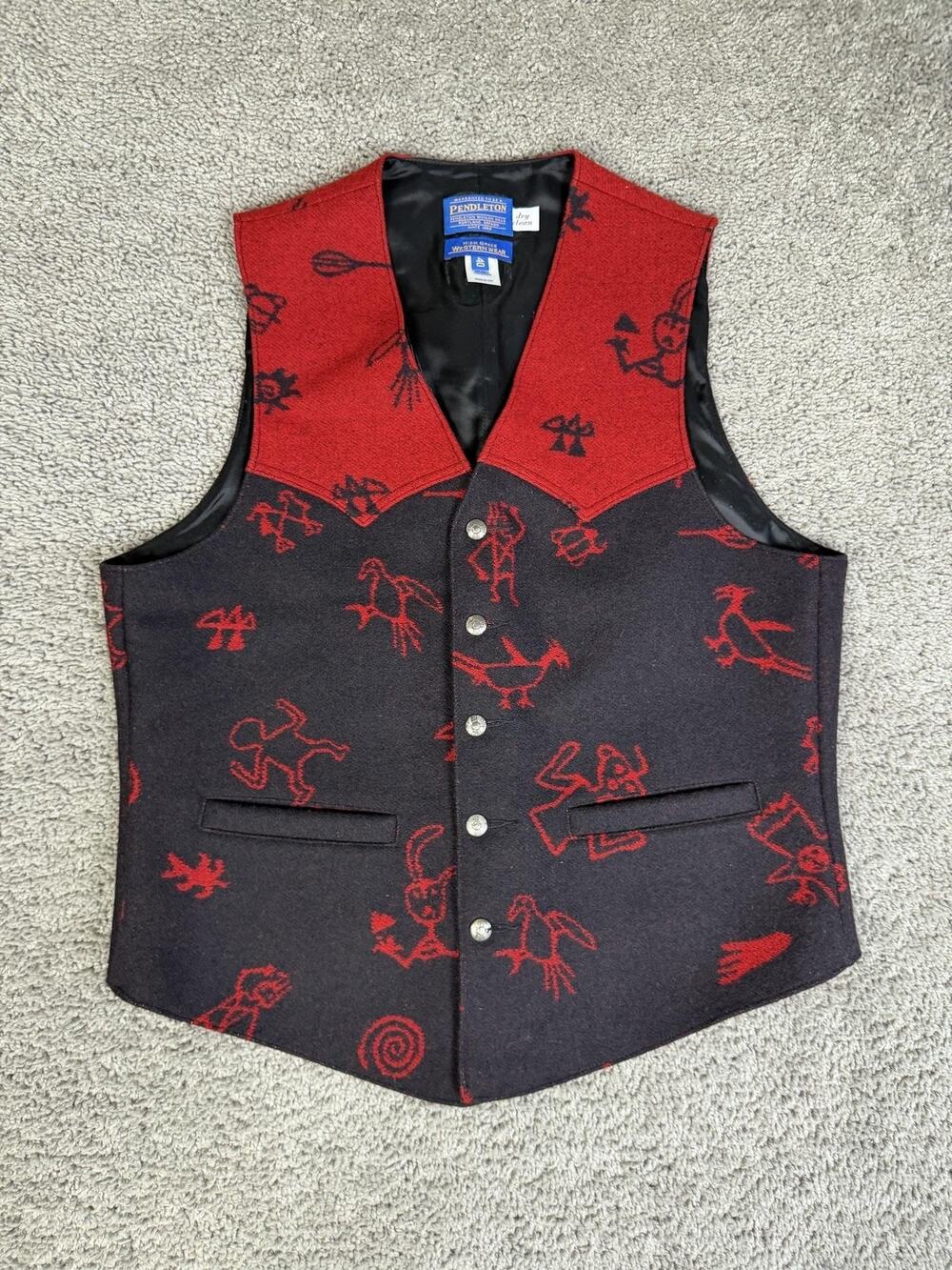 Vintage Pendleton Vest Mens 40 Petroglyphs Wool Snap High Grade Western